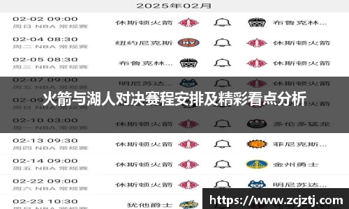 火箭与湖人对决赛程安排及精彩看点分析